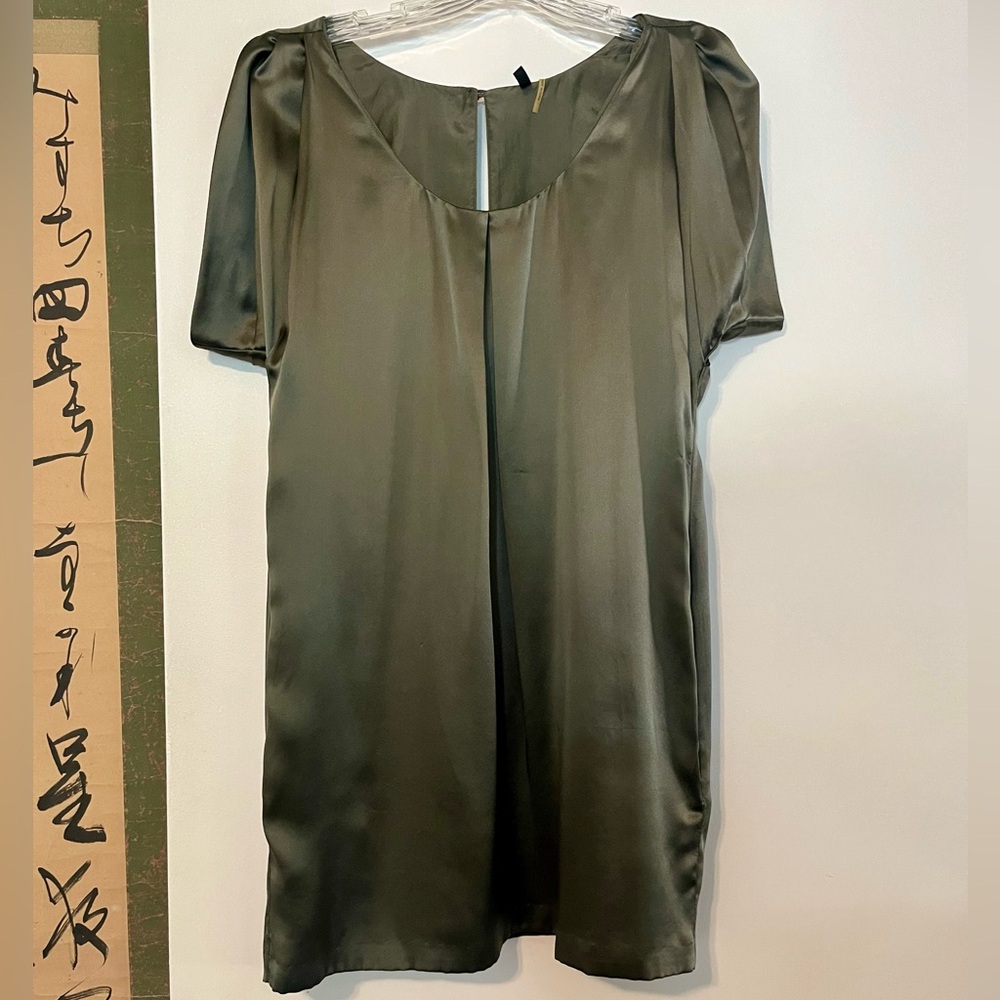 Pocketed 100% Silk Green Capsule Mini Dress Swarovski Crystal Back-Button